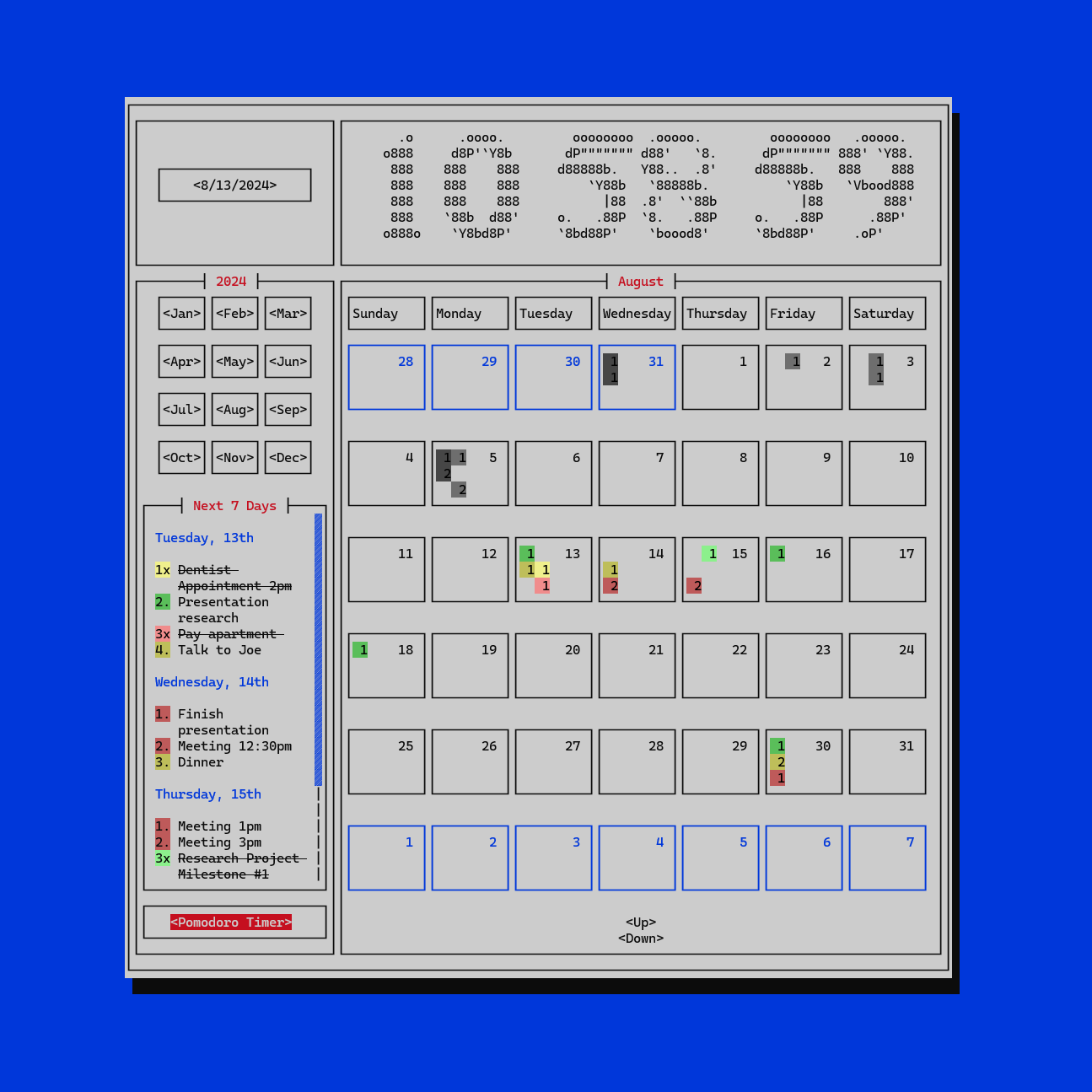 TUI Calendar App screenshot